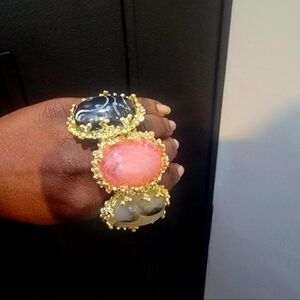 Gold,  Pink Ivory Chunky Stone Rings